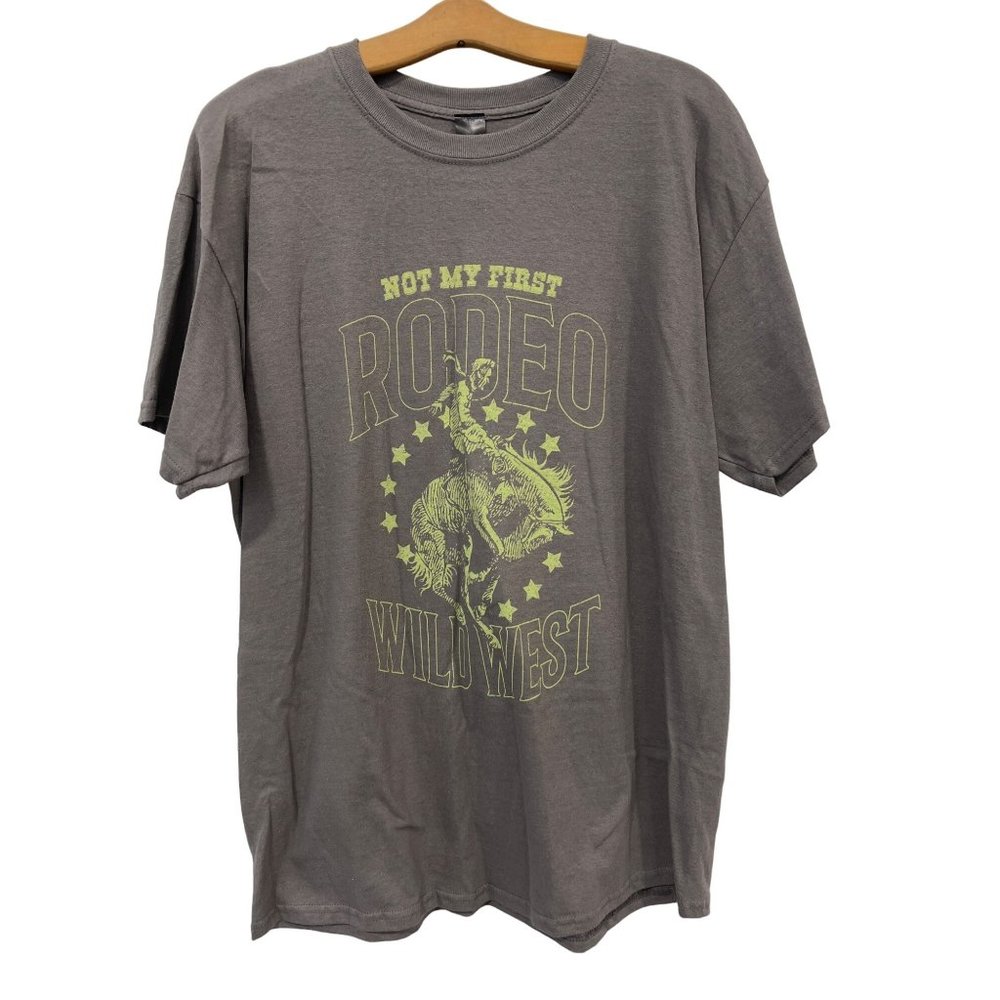 Sweet Claire Not My First Rodeo Wild West T-Shirt Womens XL Crewneck Brown NEW
